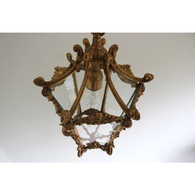 French Louis XV Style Brass and Etched Starburst Glass Lantern, 1950s For Sale - Image 10 of 14