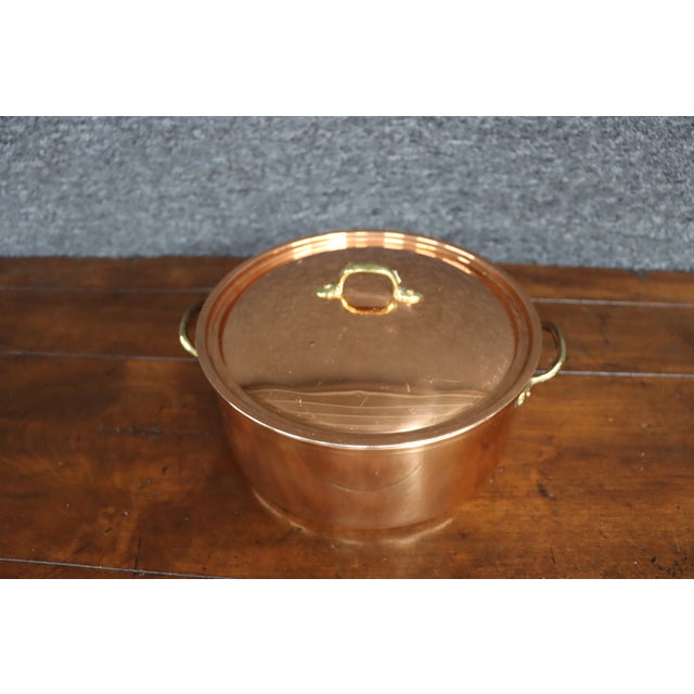 Copper Stock Pot With Lid and Brass Handles For Sale - Image 4 of 10