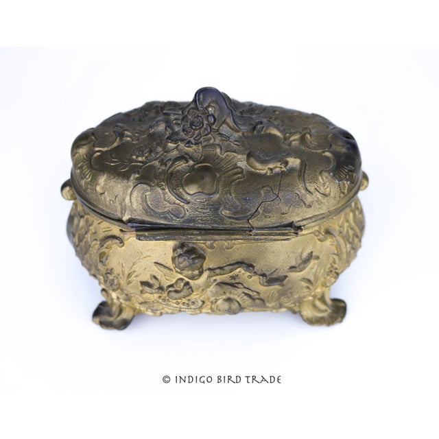 19th Century French Gilt Bronze Jewelry Box Casket With Cherub and Birds For Sale - Image 9 of 12