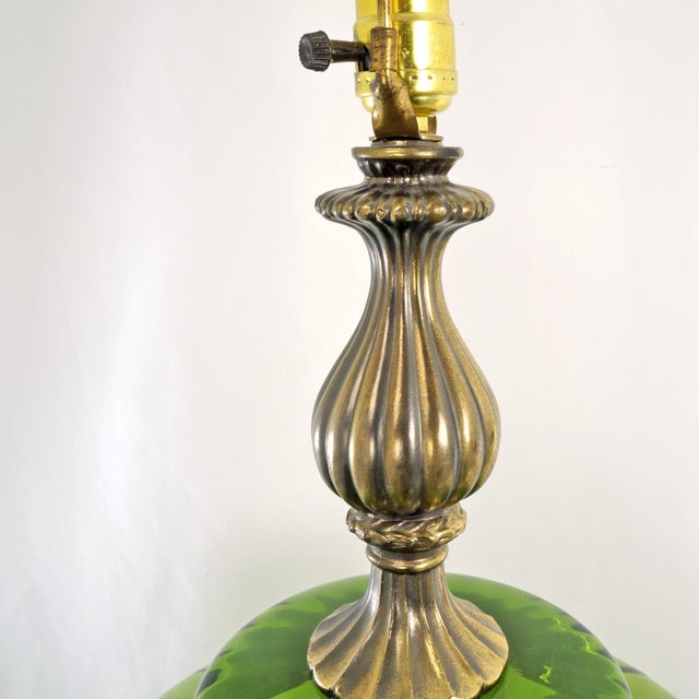 Vintage Green Empoli Glass Mid Century Hollywood Regency Style Lamps - a Pair For Sale - Image 12 of 16