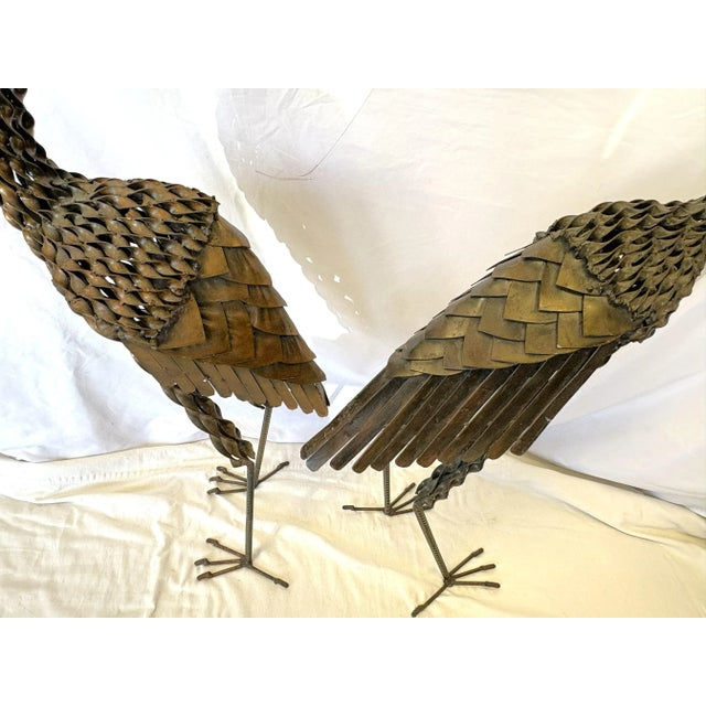 Vintage Artisan Crafted Recycled Metal Standing Crane Sculptures- A Pair For Sale - Image 18 of 18