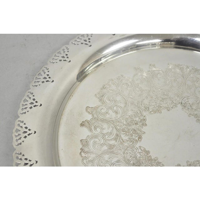 Vintage Victorian Style Round Silver Plated 15" Bar Serving Platter Tray For Sale In Philadelphia - Image 6 of 11