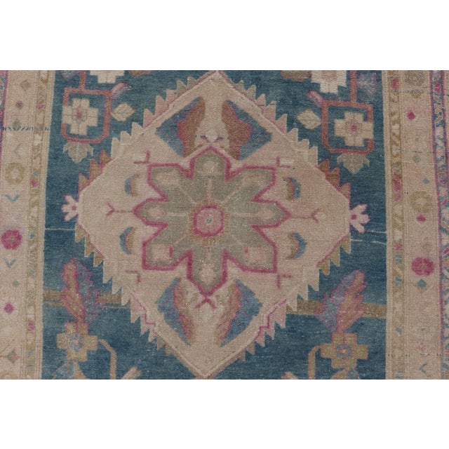 Antique Persian Gallery Mahal Rug in Wool With Floral Medallion Design For Sale - Image 9 of 12