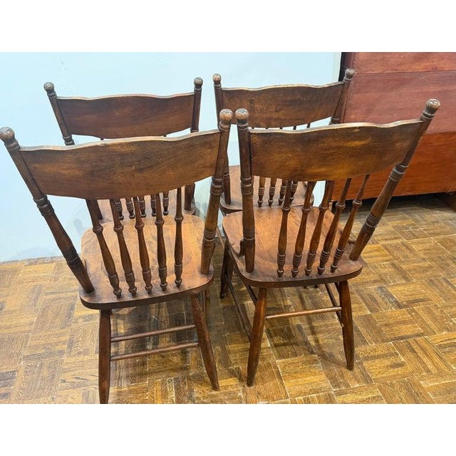 Folk Art Set of Four 19thc Old Surface Press Back Ranch Chairs For Sale - Image 3 of 9