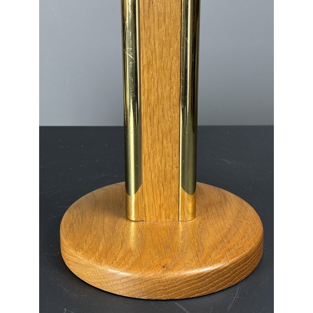 1970s Mid-Century Austrian Hollywood Regency Oak and Brass Table Lamp with Mushroom Shade, 1960s For Sale - Image 5 of 17