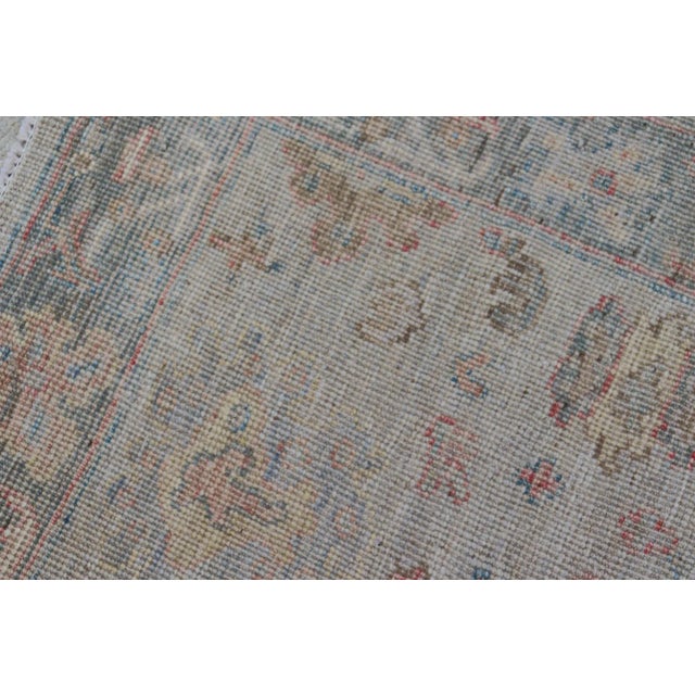 Hand Knotted Modern Oushak Runner on Light Gray Field and Colorful Motifs For Sale - Image 11 of 11