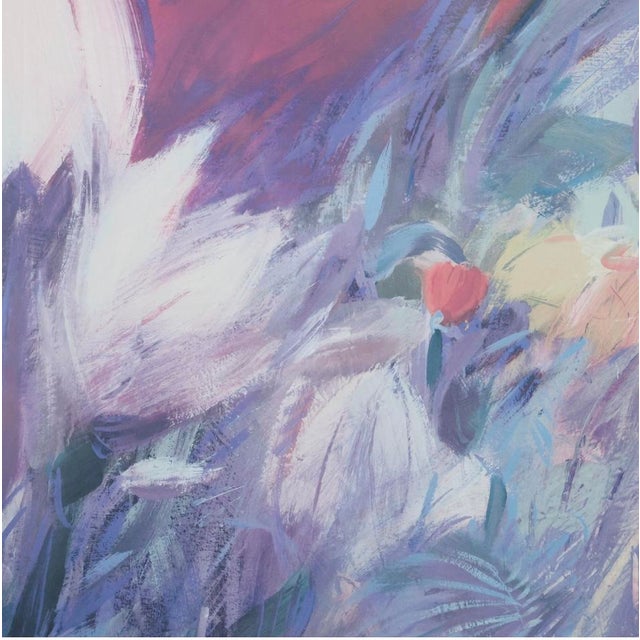 Huge Vintage Mid Century Still Life Oil Painting Behind Glass. Titled Flowers in the Wind. Wide and Very Heavy Custom Wood...