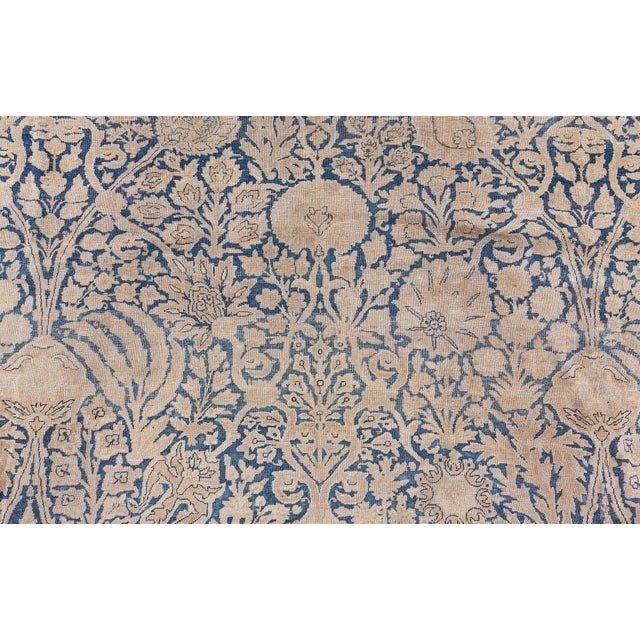 Antique Blue and Beige Persian Kirman Handwoven Wool Rug For Sale - Image 4 of 8