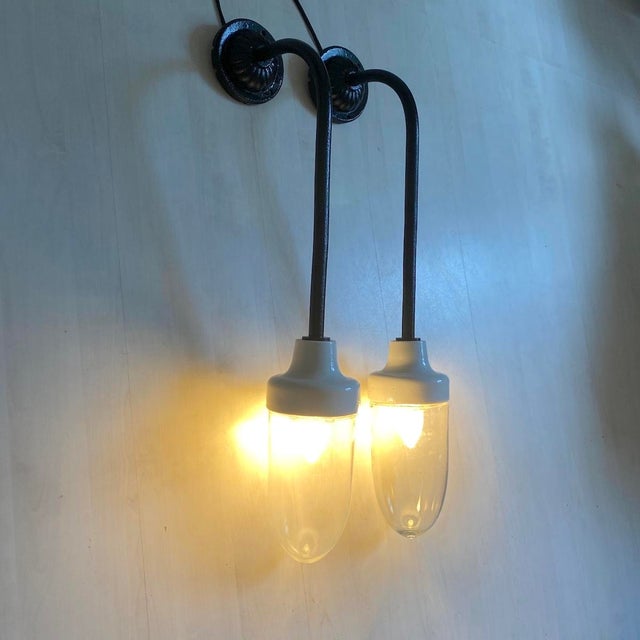 Art Deco Wall Sconces in Cast Iron with Glass and Ceramic, 1930s, Set of 2, in Good conditions. Designed 1920 to 1949...