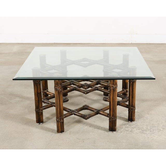 Contemporary McGuire Organic Modern Rattan Brass Lattice Cocktail Table For Sale - Image 3 of 17