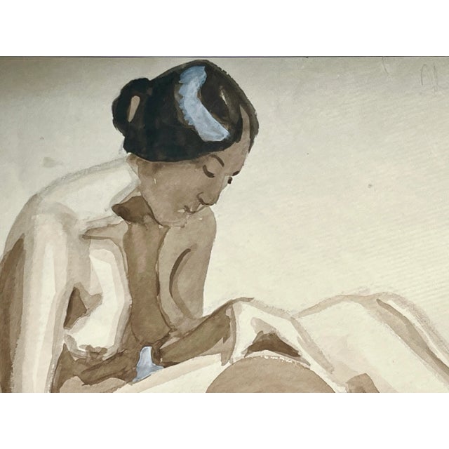 Figurative Original Vintage Watercolor Painting of a Nude Hopi Native American Indian With Pottery by Anne Neumark 1929 For Sale - Image 3 of 8