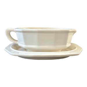 Vintage Pfaltzgraff Gravy Boat & Underplate – Heritage White Stoneware – Midcentury Tableware – 1963