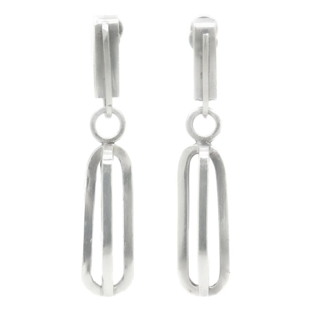 Vintage Mid-Century Modernist Paul Lobel Sterling Silver Drop / Dangle Earrings For Sale