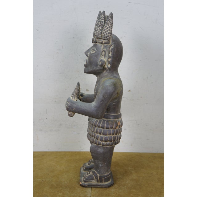 Vintage Terracotta Pottery Mayan God Maize Corn Sculpture Statue 19" For Sale - Image 6 of 14