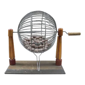 Early 20th Century Art Deco Bingo Cage and Wooden Balls With Bakelite Supports