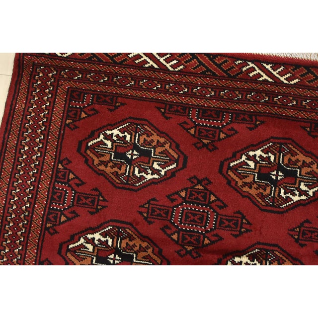 Turkmen Rug 3'4'' X 4'9'' Red Wool Vintage Tribal Hand-Knotted Oriental Carpet For Sale In Philadelphia - Image 6 of 12