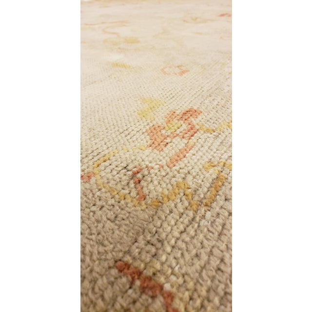 Antique Oushak Carpet, Handmade Oriental Rug, Pale Coral, Soft Pink and Yellow For Sale - Image 9 of 13