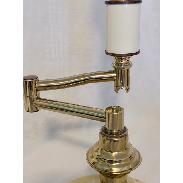 Vintage Brass Swing Arm Table Lamp Adjustable Library Desk Light With Shade MCM For Sale In Washington DC - Image 6 of 7