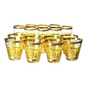 Mid-Century Culver Hollywood Regency Gilded Highball & Lowball Glasses- 16 Pieces