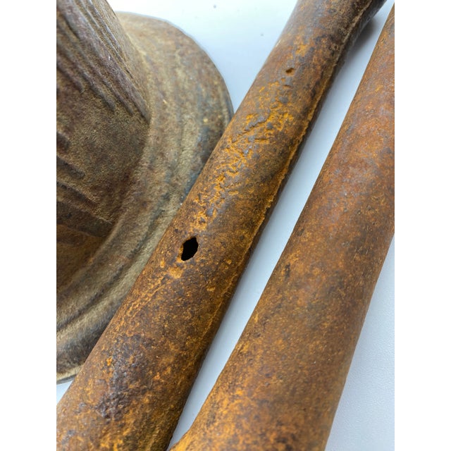 Metal Large Antique Cast Iron Mortar & Two Pestles - 3 Piece Set For Sale - Image 7 of 9