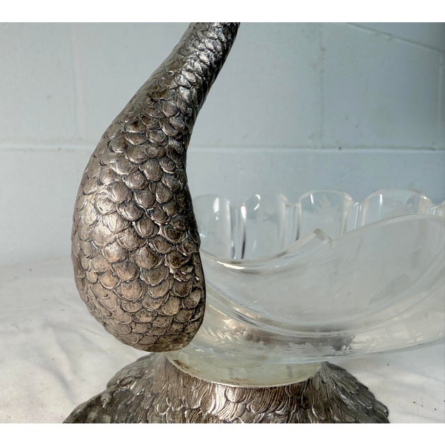 Antique 1800's Georg Roth & Co. Hanau German Sterling Silver Cut Glass Swan Bowl For Sale - Image 10 of 16
