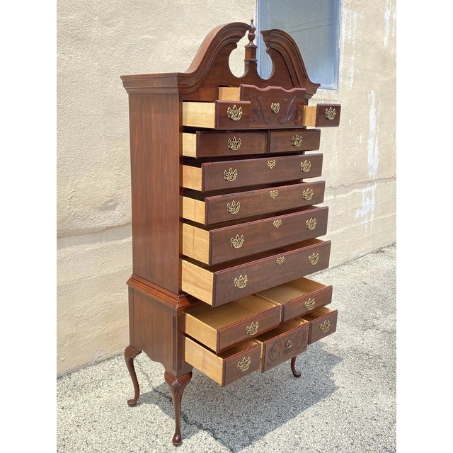 Brown Vintage Thomasville Queen Anne Style Cherry Wood Highboy Tall Chest Dresser For Sale - Image 8 of 12