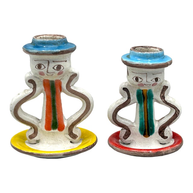 Pair of Vintage Giovanni DeSimone Ceramic Candlestick Holders, Italy For Sale