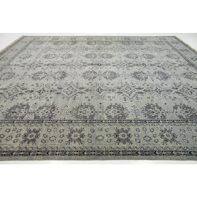 Textile Gray Modern Tabriz Style Handmade Wool Rug With Allover Pattern For Sale - Image 7 of 11
