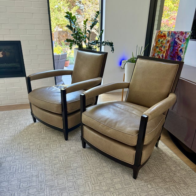 Wood Pair Donghia Open Arm Lounge Chairs For Sale - Image 7 of 7