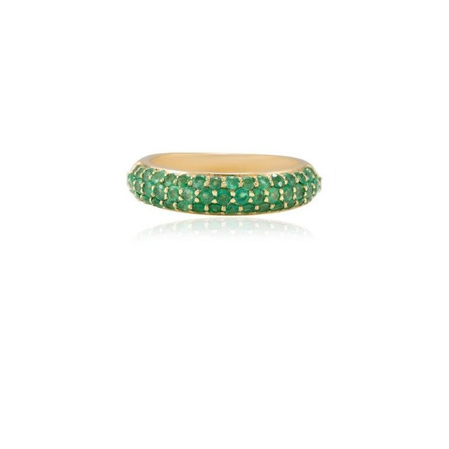 Natural Round Emerald Half Eternity Band Dome Ring Size 7 For Sale In New York - Image 6 of 10