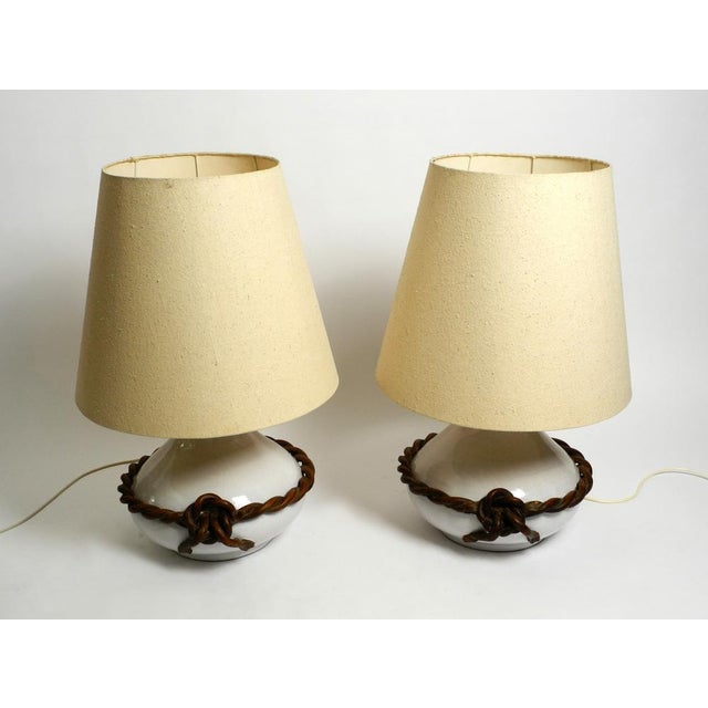 Mid-Century Modern Mid-Century Italian White Ceramic Table Lamps with Original Shades, 1950s, Set of 2 For Sale - Image 3 of 18