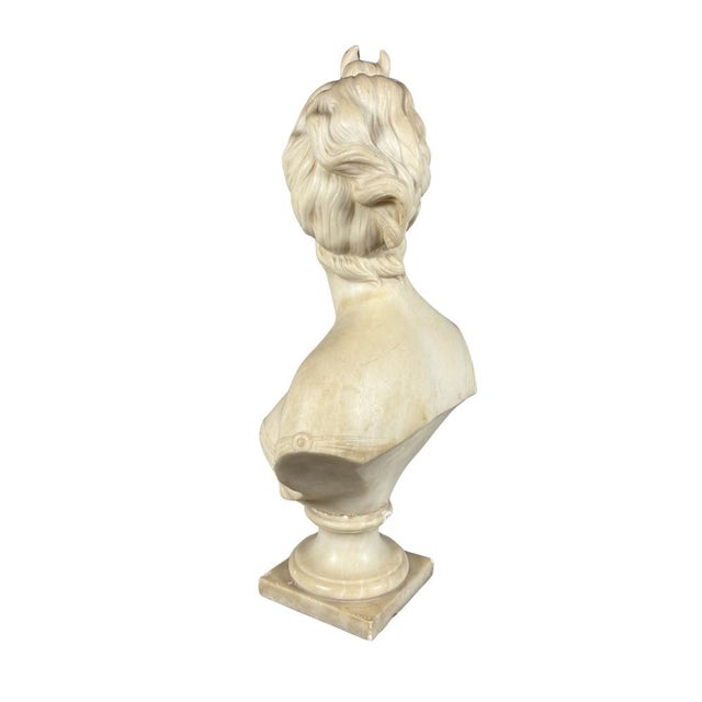 After Jean-Antoine Houdon, Bust of Diana, 1800s, White Marble Sculpture For Sale - Image 5 of 6
