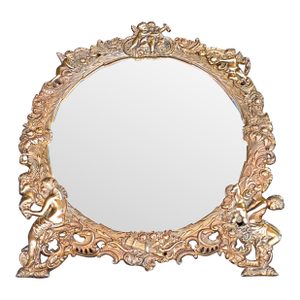19th Century Cast Bronze Hanging Mirror With Figural Decorations Featuring Detailed Cherubs