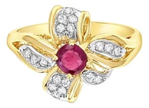 Flower Ruby Diamond Cocktail Ring .70cttw 14K Yellow Gold, Size 5