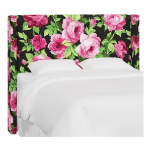 Red from Scalamandre crafted by Cloth & Company Hudson Full Headboard, Black Floral