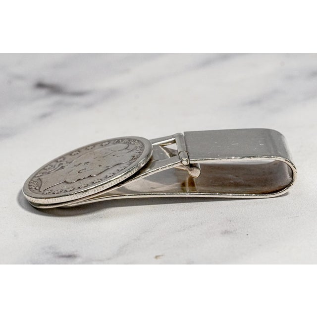 Handsome Vintage Sterling Silver Money Clip With 1907 Barber Half Dollar Coin Americana For Sale - Image 4 of 10