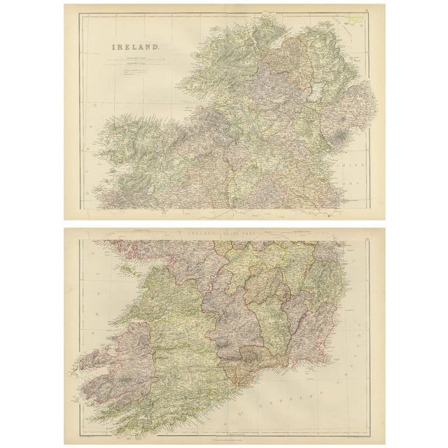Cartographic Views of Irelands North and South Regions, 1882, Set of 2 For Sale