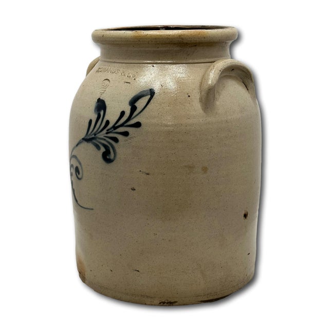 Mid 19th Century Nice Antique American Blue Decorated 2 Gallon Size Stoneware Butter Churn by Edmonds & Co. Charlestown Massachusetts For Sale - Image 5 of 18