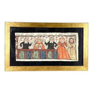 Early 19th Century Swedish Bonad Folk Art Painting, Framed For Sale
