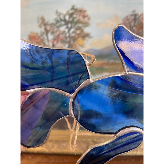 Blue Vintage Stained Glass Fish Suncatcher in Deep Cobalt Blue. For Sale - Image 8 of 10