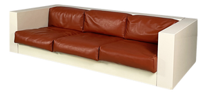 Italian Modern White Wood and Brown Leather Sofa by Massimo and Lella Vignelli for Poltronova, 1980s