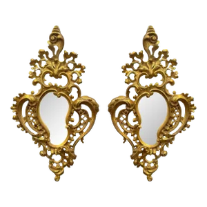 Pair of Italian Hand Carved Giltwood Mirrors, C. 1900's