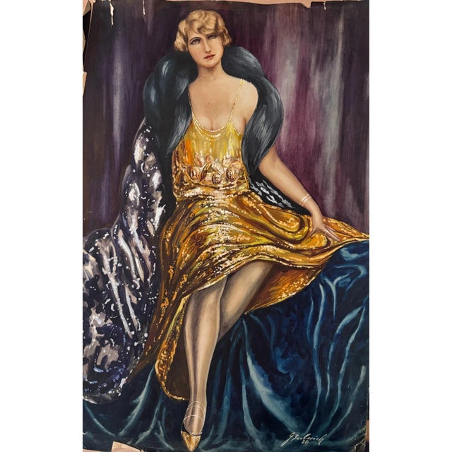 Carl H. Berberich, Elegant Lady in Gold Dress, Oil Painting on Canvas For Sale - Image 11 of 11