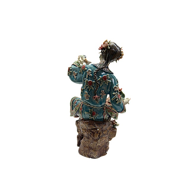 Asian Chinese Porcelain Qing Style Dressing Catching Fish Lady Figure For Sale - Image 3 of 5