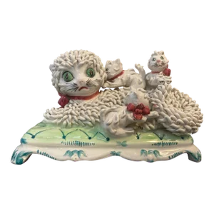 1950’s Italian Pottery Spaghetti Cat With Kittens, Marked Italy Under Glaze