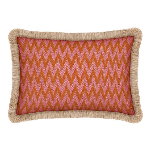 Palais Outdoor Cushion in Rosita Orange & Pink, 20x12 Inch For Sale