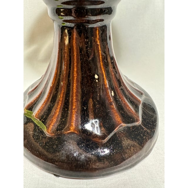 Neoclassical Crackle Glazed Ceramic Lidded Urn, Large, Brown and Black For Sale - Image 9 of 12