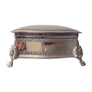 Silver Plated Lion-Footed Engraved Keepsake Box For Sale