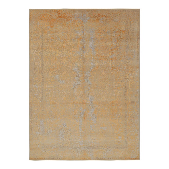 Rug & Kilim’s Modern Classics Rug With Floral Patterns in Gold and Blue Tones For Sale