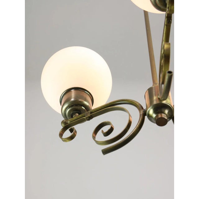 Vintage Italian Brass and Opaline Chandelier For Sale - Image 11 of 15